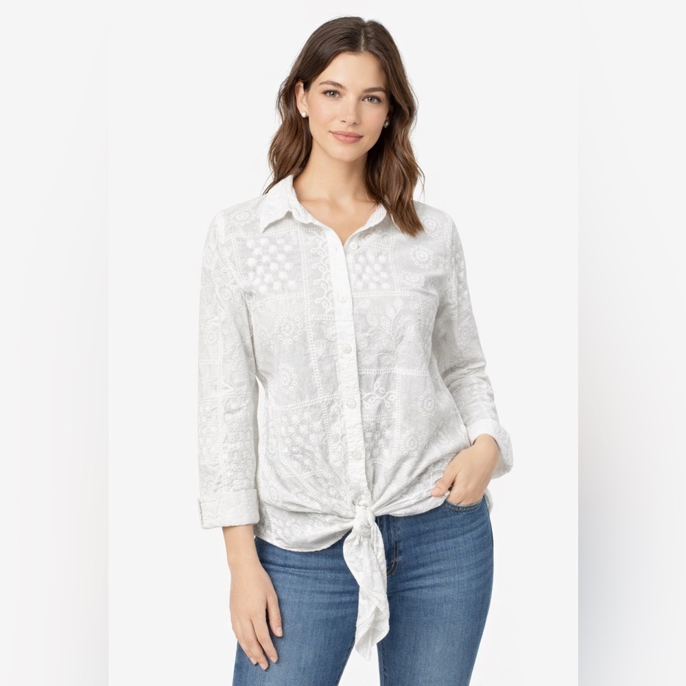 ALFRED DUNNER embroidered white button down blouse 12